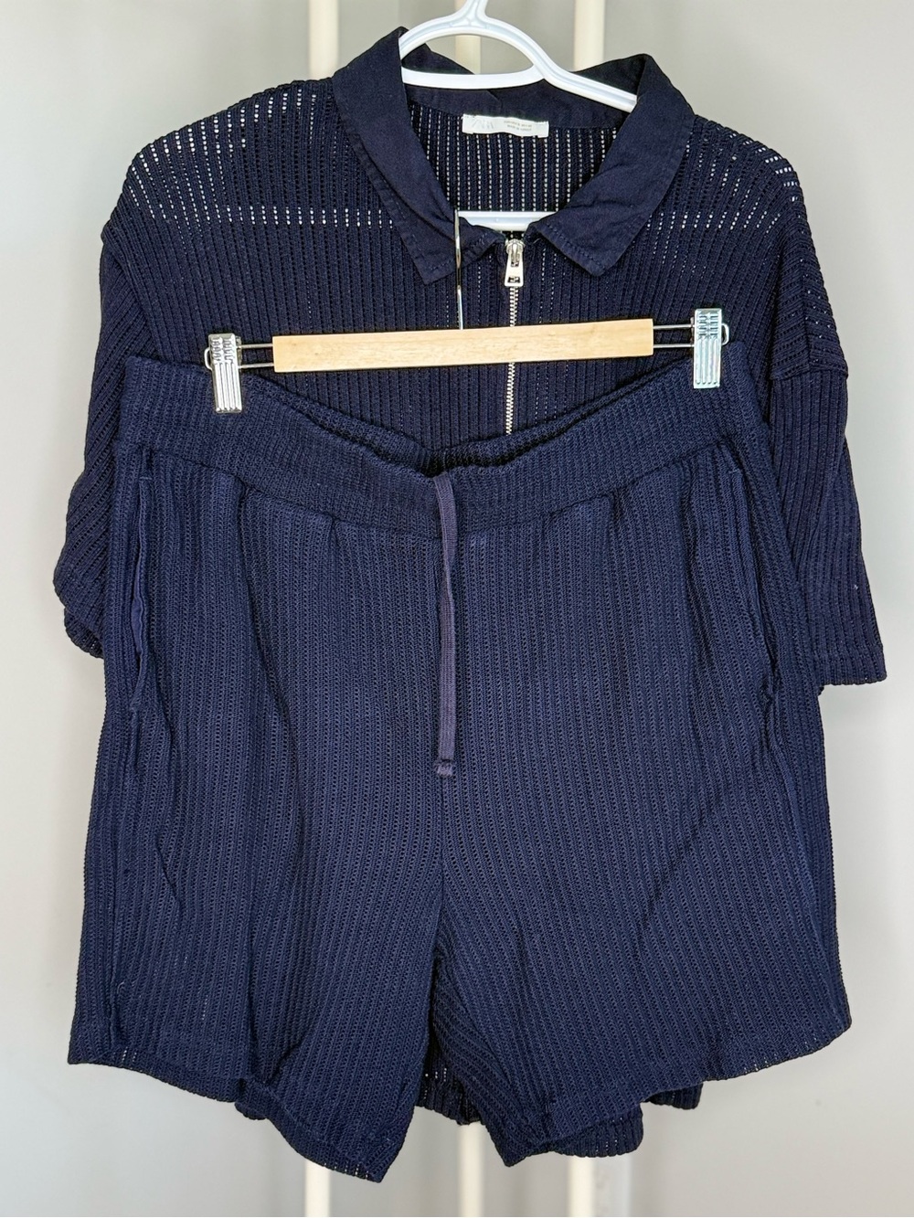 Zara Navy Open-Weave Knit Top and short set